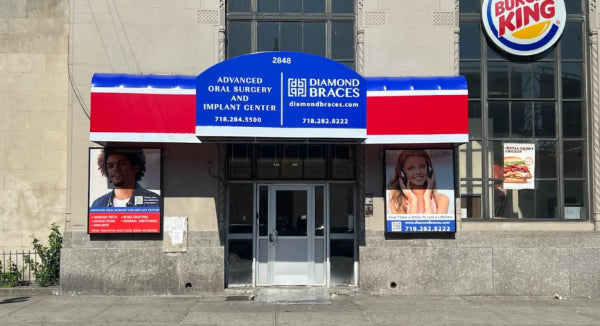 Dental office entrance that has a Diamond Braces sign in Astoria.