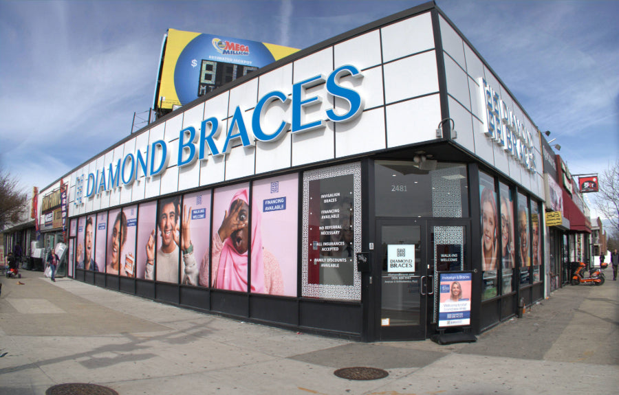 Diamond Braces dental clinic with large signage and exterior display.