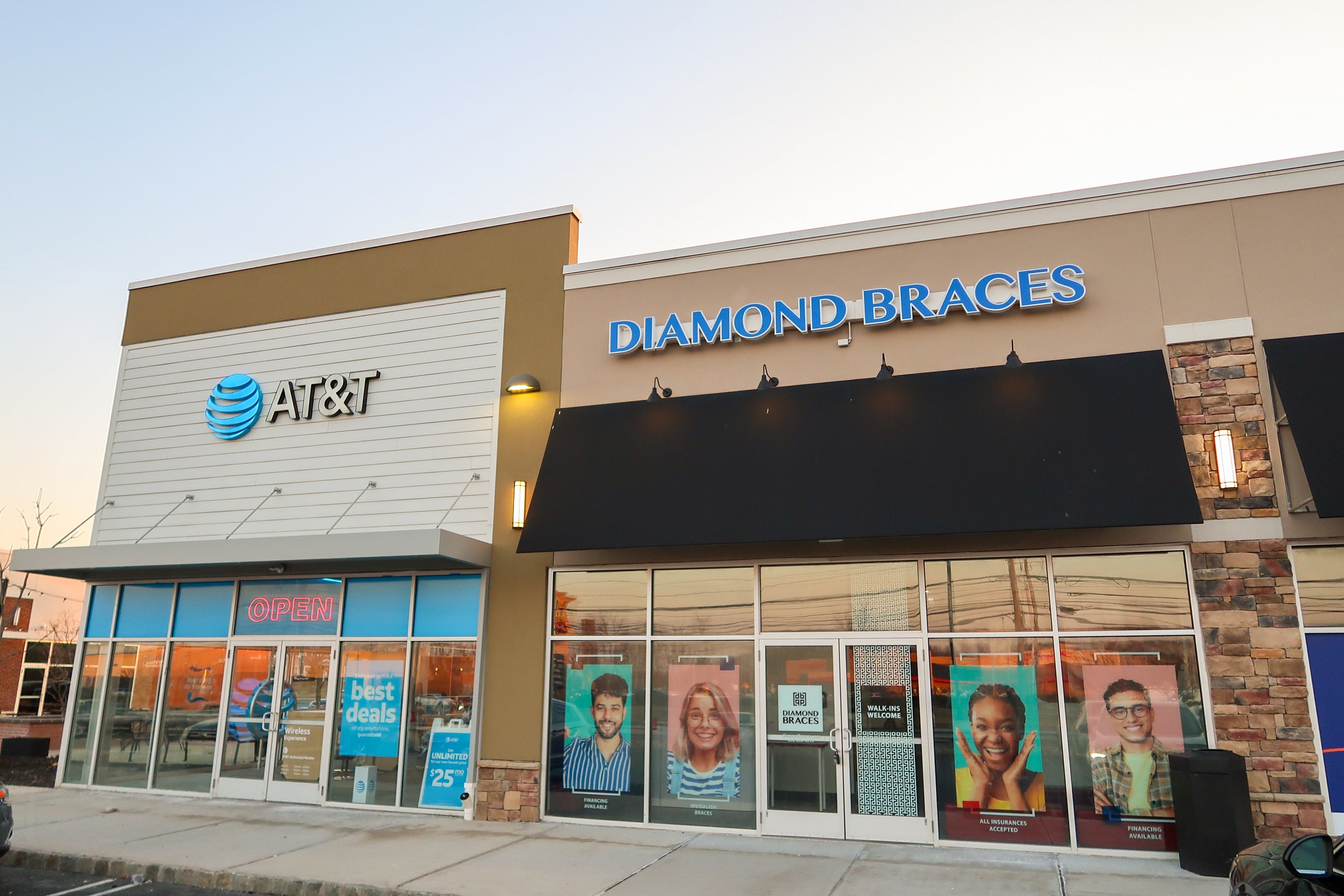 Diamond Braces dental office with AT&T store next to it in Morristown New Jersey.