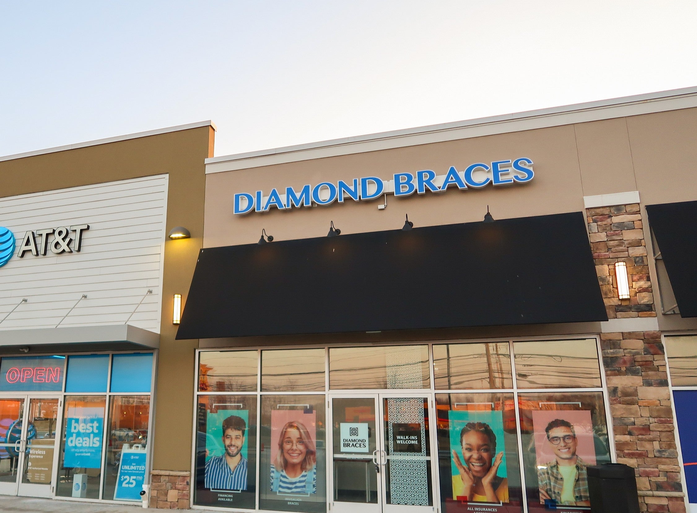 Diamond Braces dental office with AT&T store next to it in Morristown New Jersey.